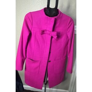 J.Crew Wool Cashmere Coat Fuchsia Pink Bow Front Size 2 Italian Fabric